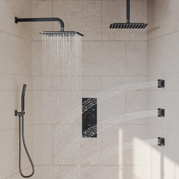 ZenithRain Shower System 8-Spray 12 and 12 in. Dual Ceiling Mount Fixed and Handheld Shower Head 2.5 GPM in Matte Black