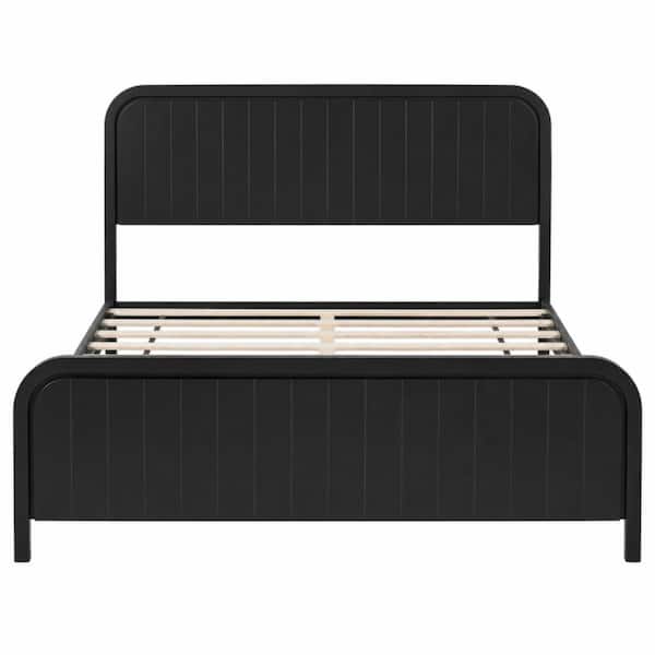 Queen Size Wood Platform Bed Frame with Headboard Wooden Slats Support Noise-Free Design, No Box Spring Needed, Black