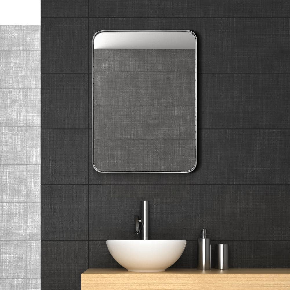 Sleek Silver Stainless Steel 22" x 30" Rectangular Wall Mirror