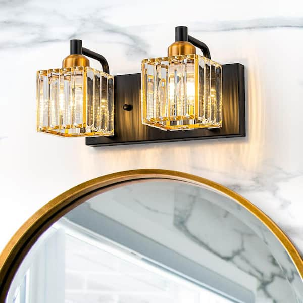 EDISLIVE Orillia 11.4 in. 2-Light Black Gold Bathroom Vanity Light with ...