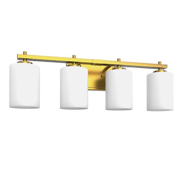 Briignite 24 in. 4-Light Gold Bathroom Vanity Light for Bathroom Powder Room or Dressing Room with Frosted Glass Shade