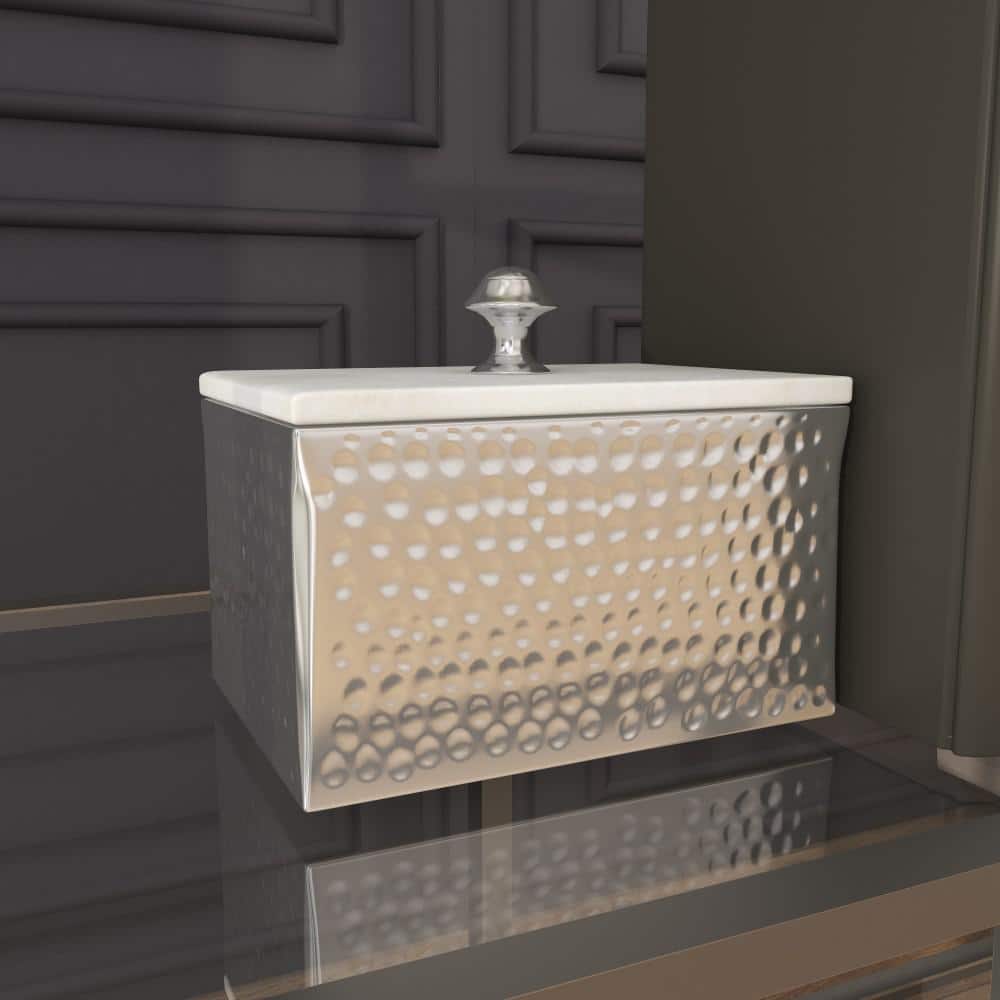 Gray Marble and Silver Metal Rectangular Jewelry Box