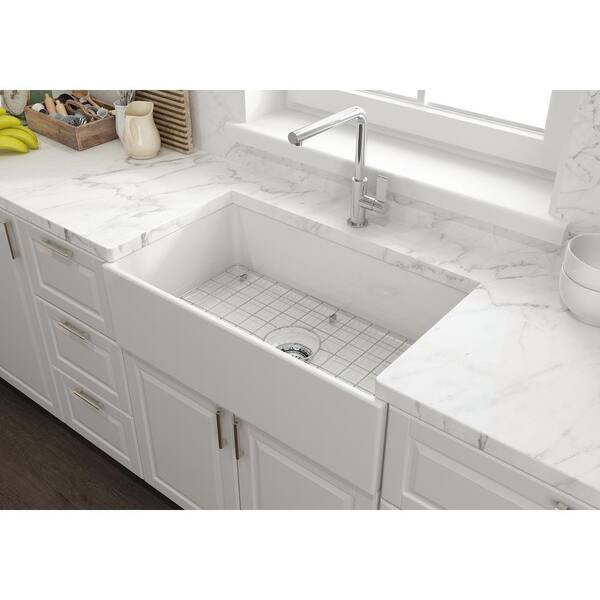 Glacier Bay Farmhouse A Front Fireclay 33 In Single Bowl Kitchen Sink White With Bottom Grid 3abrb 52 001 Glacier Bay Farmhouse A Front, 33 Inch Fireclay Farmhouse Sink