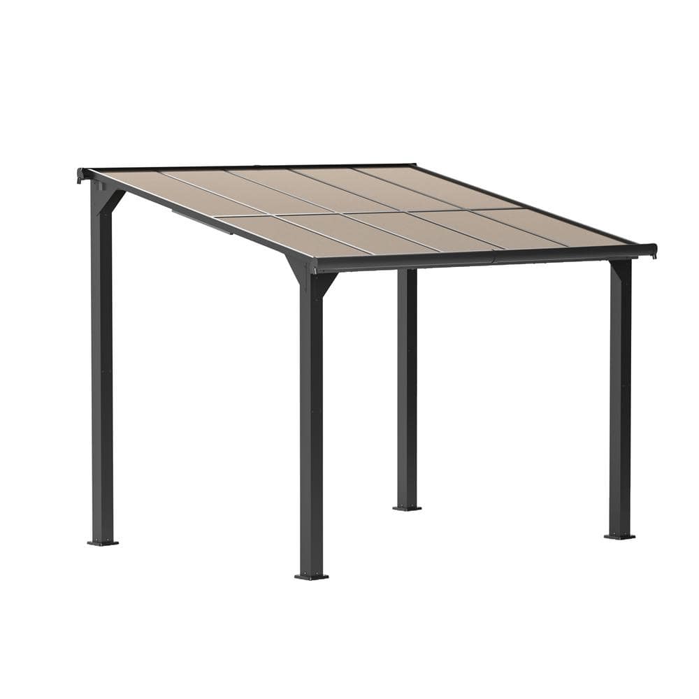 10 ft. x 8 ft. Outdoor Sloped Polycarbonate Roof Gray Aluminum Alloy Frame 