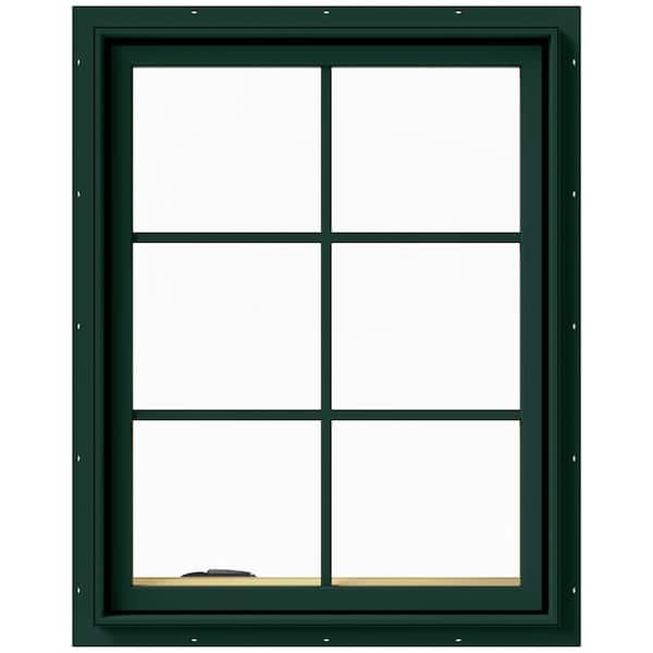 JELD-WEN 28 in. x 36 in. W-2500 Series Green Painted Clad Wood Left-Handed Casement Window with Colonial Grids/Grilles