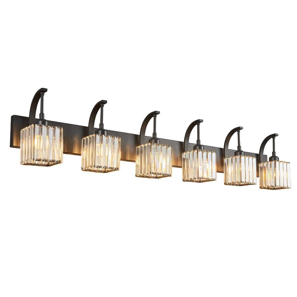 51.18 in.6-Light Black Bathroom Vanity Light Clear Octagonal Crystal Wall Lighting Fixture Over Mirror For Bathroom price history on PriceWatchPro