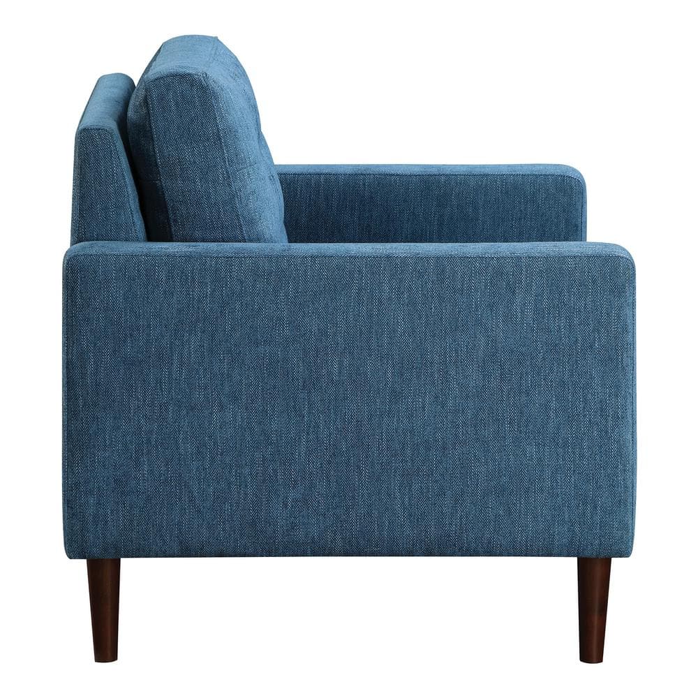 Elegant Navy Fabric Mid-Century Modern Accent Chair with Wood Legs