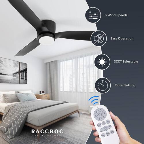 52 in. LED Indoor Outdoor Black ABS Finish Ceiling Fan with 1-Light and Remote Control Ceiling Fans With Lights