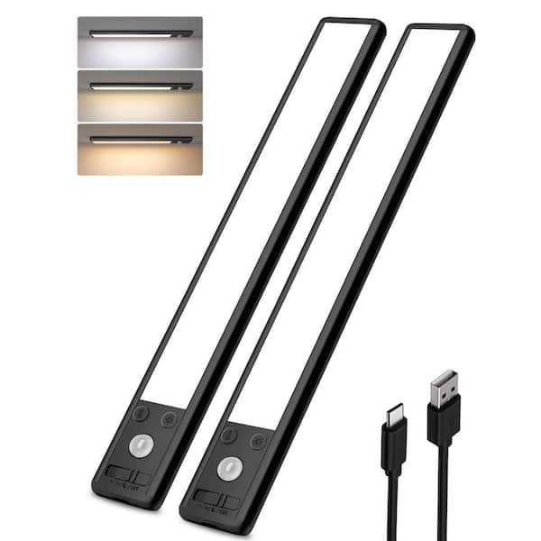7.87 in. 2-Pack Battery Operated Wireless USB Charging White Integrated LED Linkable Under Cabinet Light, Closet Light