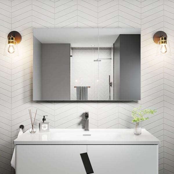 36 in. W x 24 in. H Rectangular Silver Aluminum Recessed/Surface Mount Medicine Cabinet with Mirror and Soft-Close Door