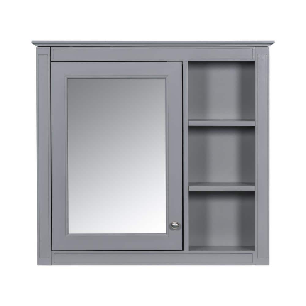29.92 in. W x 28.00 in. H Modern Rectangular Wood Medicine Cabinet with Mirror and 3 Open Shelves - Grey price history on PriceWatchPro