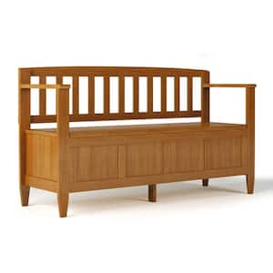Brooklyn Solid Wood 48 in. Wide Contemporary Entryway Storage Bench in Light Golden Brown