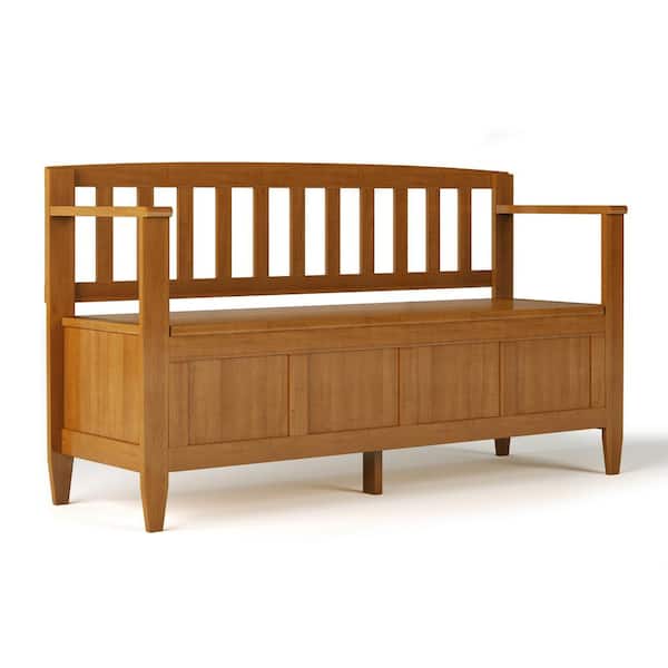 Brooklyn Solid Wood 48 in. Wide Contemporary Entryway Storage Bench in Light Golden Brown