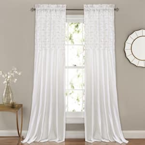 Bayview Elastic Embroidery 54 in. W x 108 in. L Window Curtain Panels White Plus 2-Set
