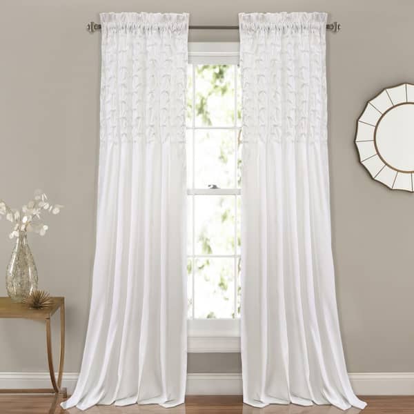 HOMEBOUTIQUE Bayview Elastic Embroidery 54 in. W x 108 in. L Window Curtain Panels White Plus 2-Set