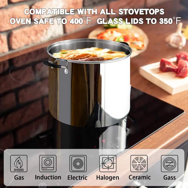 Premiere Stock Pot with Lid, Stainless Steel - 24cm, Healthy Ceramic  Nonstick Cookware