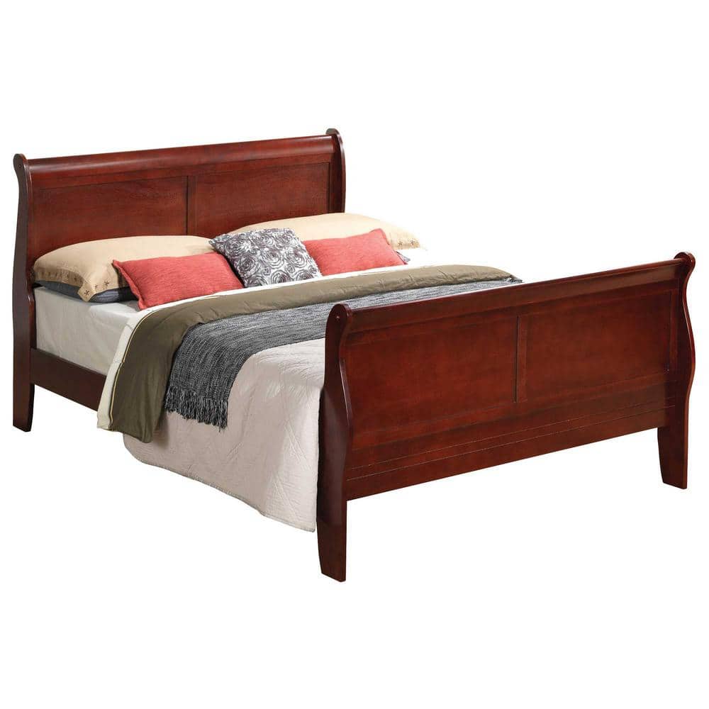 Elegant Cherry Queen Platform Bed with Solid Wood Frame