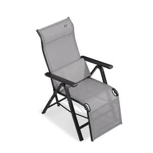 Outdoor Patio Recliner Chair Zero Gravity Wicker Rattan Lounge Folding Chair in Black