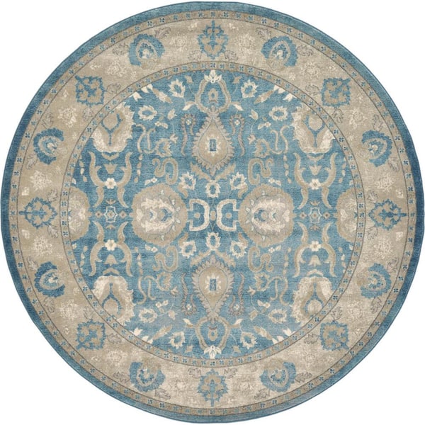 Unique Loom Salzburg Gaisberg Light Blue 8' 0 x 8' 0 Round Rug
