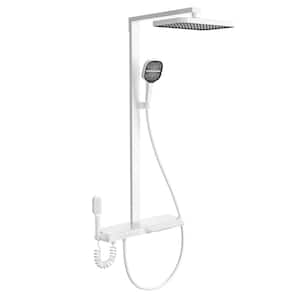 Thermostatic Shower 7-Spray 13 in. Dual Shower Head Wall Mount Fixed and Handheld Shower Head 2.34 GPM in Matte White