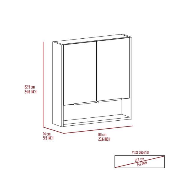 Zeus & Ruta Beige 23.6 in. W x 24.6 in. H Rectangular Particle Board Mirror Medicine Cabinet with Mirror Surface Mount Double Door