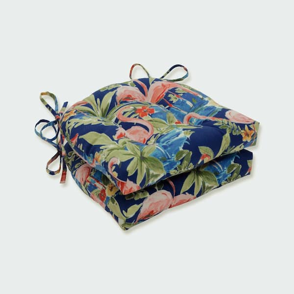 Pillow Perfect Floral 17.5 in. x 17 in. Outdoor Dining Chair Cushion in Blue/Green/Red (Set of 2)