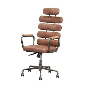 Brown and Gray Leatherette Metal Swivel Executive Chair with Five Horizontal Panels Backrest