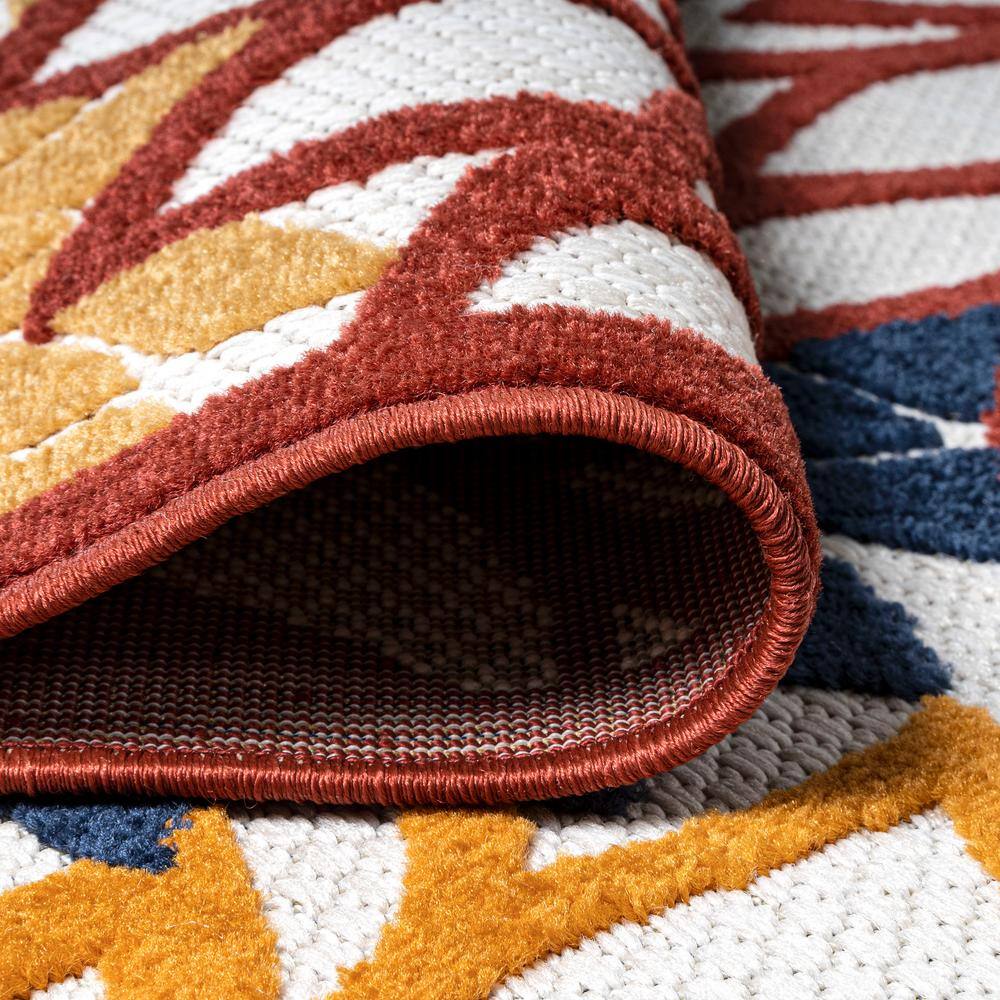 Minori Cream Red Blue Floral Synthetic Indoor Outdoor Rug