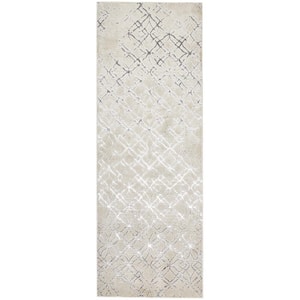 2 X 8 Silver and Gray Abstract Runner Rug