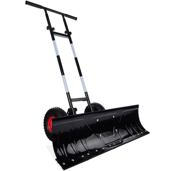 51 in. Steel Handle Metal Blade Black Snow Pusher Shovel with Blade Angle, Reflective Tape and Adjustable Handle