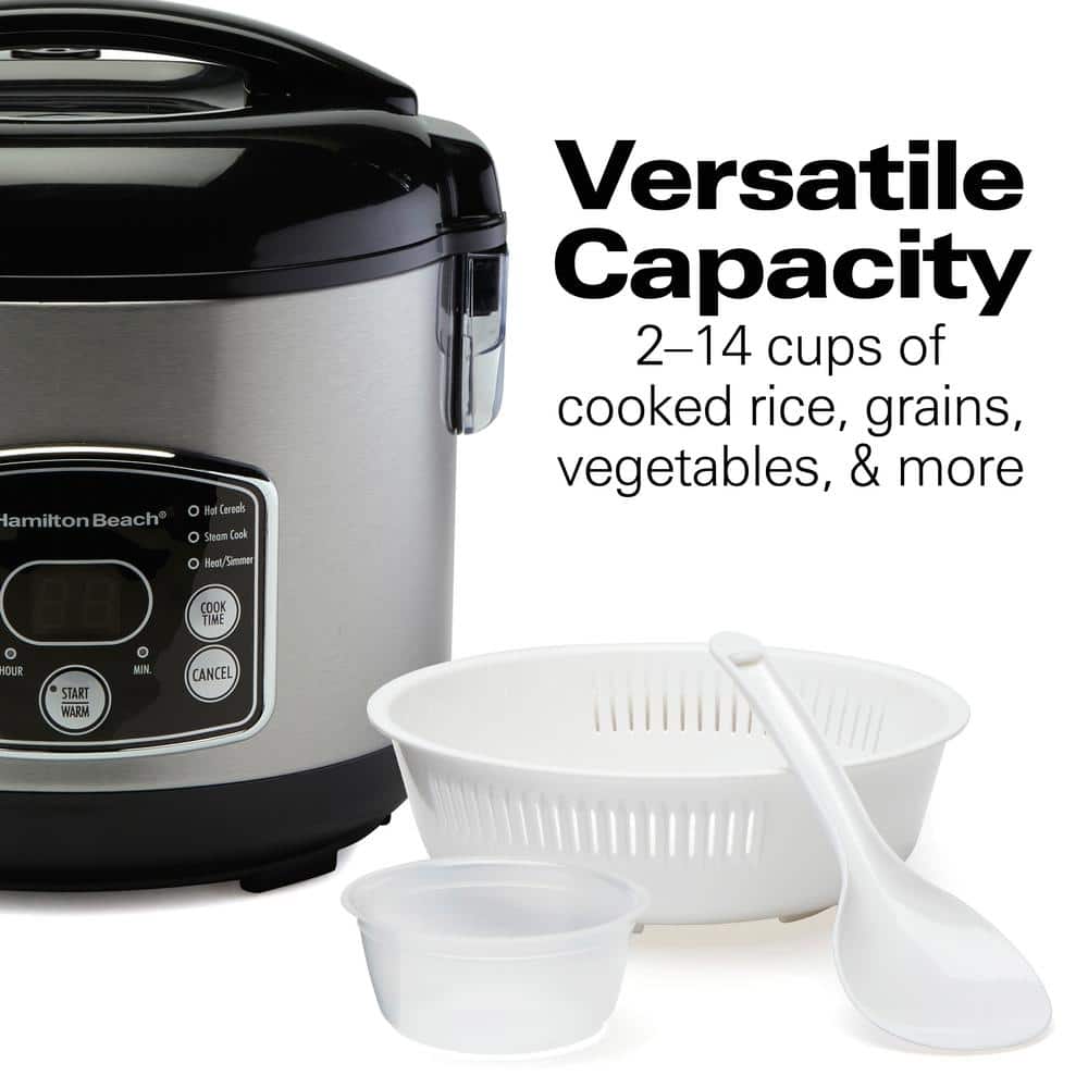 Silver Stainless Steel 14-Cup Electric Rice Cooker and Steamer