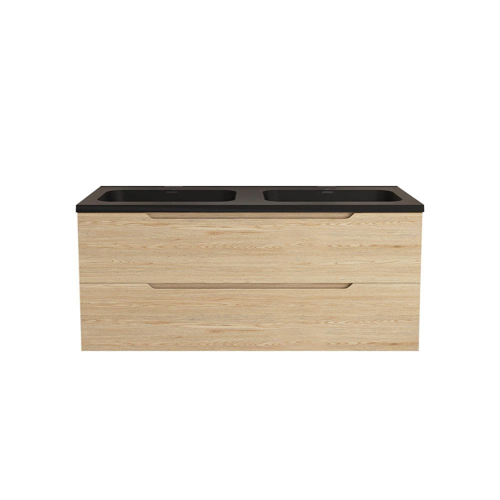 48 in. W x 20 in. D x 20 in. H Double Sink Wall-Mounted Bath Vanity in Evita Oak with Black Quartz Top price history on PriceWatchPro