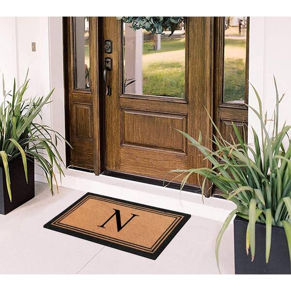 A1 Home Collections A1hc Beige 18 in. x 30 in. Natural Coir Heavy Duty PVC Backing Outdoor Monogrammed O Door Mat