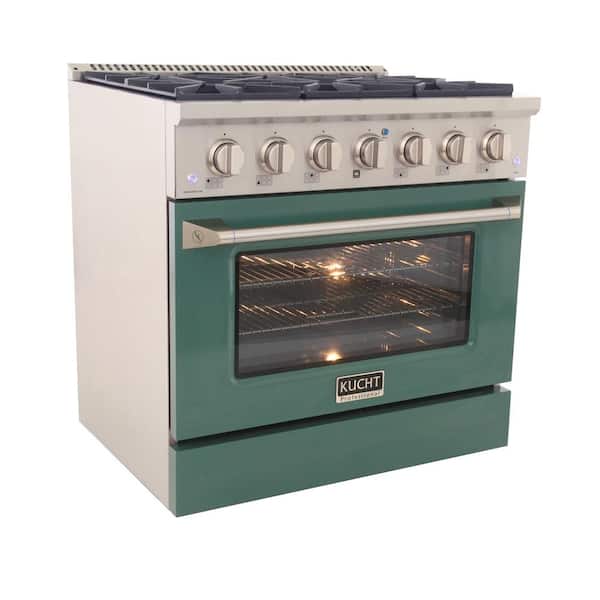 36 in. 5.2 cu. ft. Dual Fuel Range with Gas Stove and Electric Oven with Convection Oven in Green