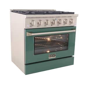 Pro-Style 36 in. 5.2 cu. ft. Natural Gas Range with Convection Oven in Stainless Steel with Green Oven Door