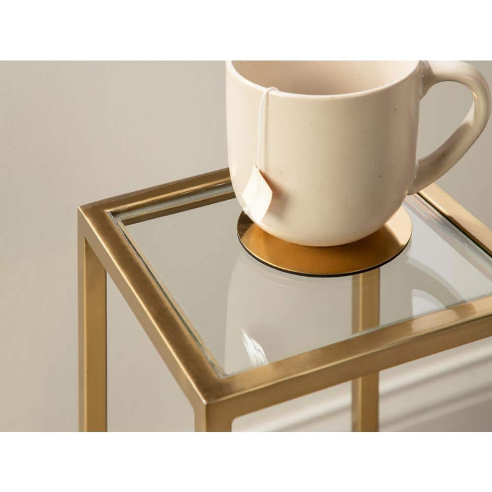 Jaspur Gold and Clear Square Metal and Glass Accent Table