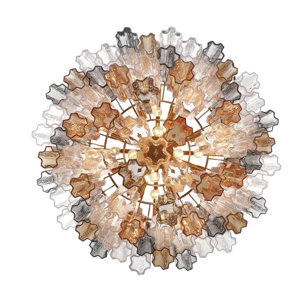 Addis Aged Brass and Tronchi Glass 16-Light Chandelier