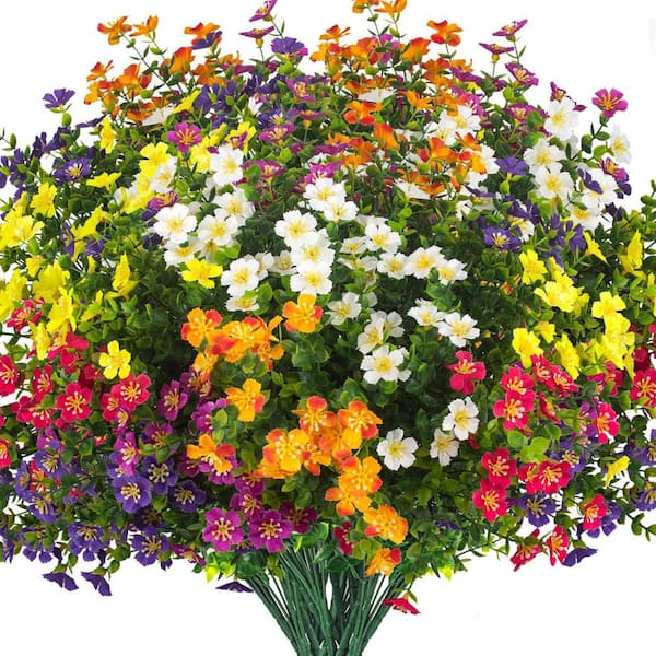 13.5 in Multi-Colored 12 Bundles Artificial Boxwood Fall Flowers for Outdoors, UV Resistant Fall Fake Mums Plants
