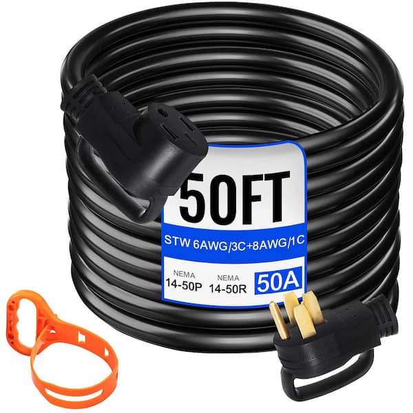 Extension Cord 50 ft. STW 6AWG / 3C+8AWG / 1C 4 50 Amps, 125-250V RV Marine Extension Cord with Lighted End Locking Plug