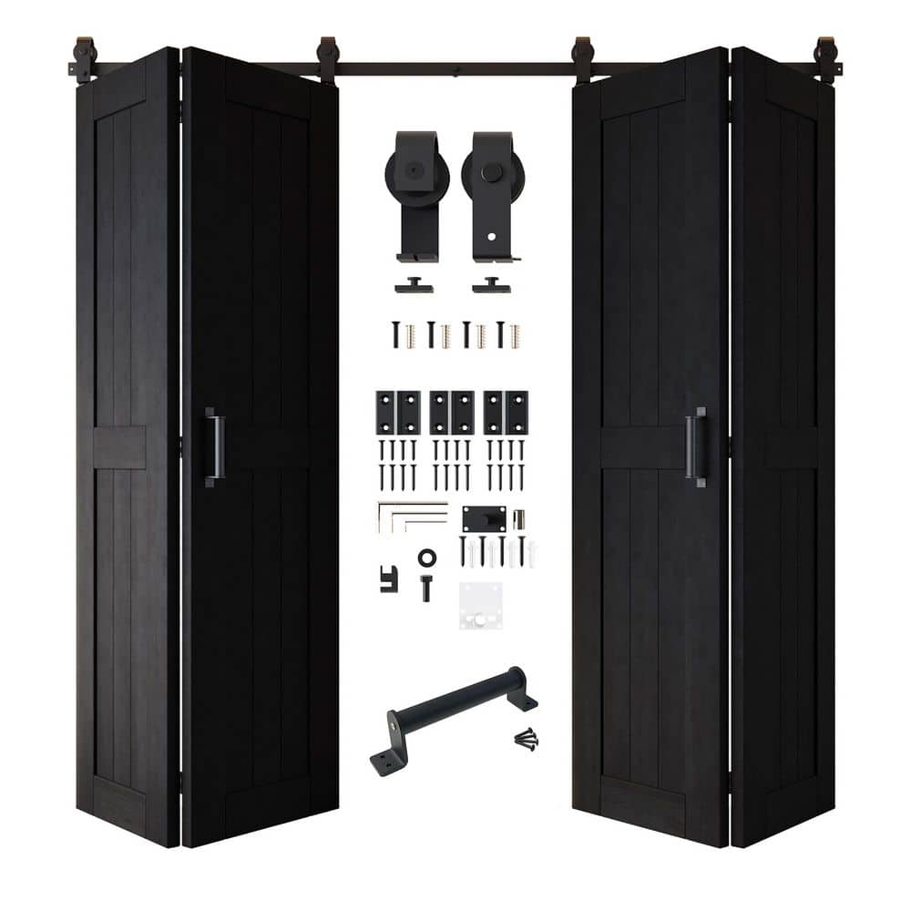 22 in. x 84 in. 5-in-1 Design Black Solid Core Double Pine Wood Bi-fold Door with T-Shape Roller Hardware Kit price history on PriceWatchPro