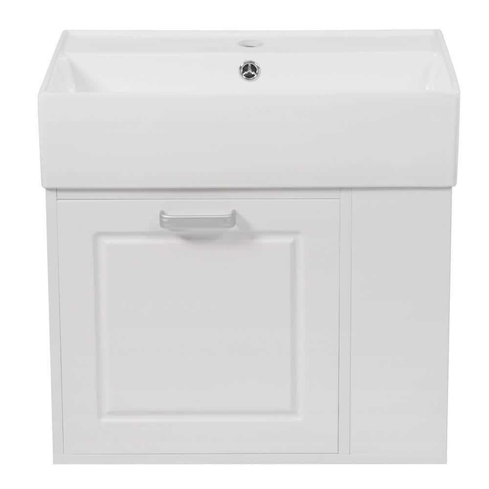 22 in. W Single Sink Wall-Mounted Bath Vanity in White with White Ceramic Top Unassembled price history on PriceWatchPro