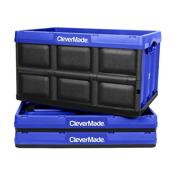 Unbranded CleverMade Durable Stackable 62L Collapsible Storage Bins, Blue (3-Pack)