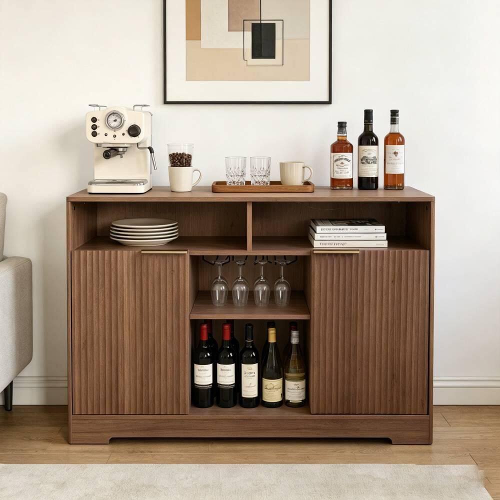 Isaac 47.2 in. Light Walnut Grain MDF Buffet with LED Light and Fluted Doors price history on PriceWatchPro