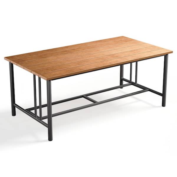 Minimalism Metal Outdoor Coffee Table with Full Plastic Wood Grain Tabletop