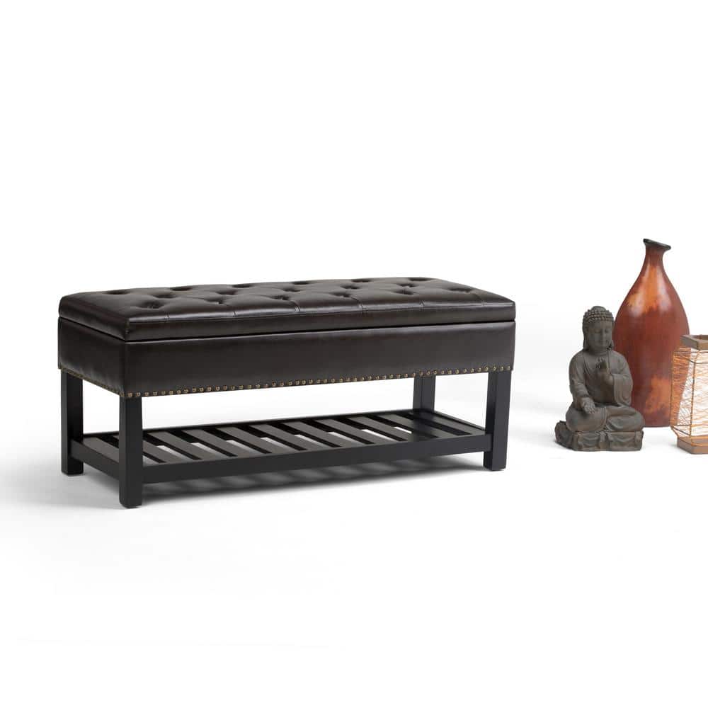 Tanners Brown Tufted Faux Leather Storage Ottoman Bench
