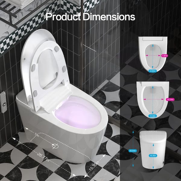 yulika Elongated 1.28 GPF Smart Bidet Toilet with Built-in Foot Sensor and Heated Seat