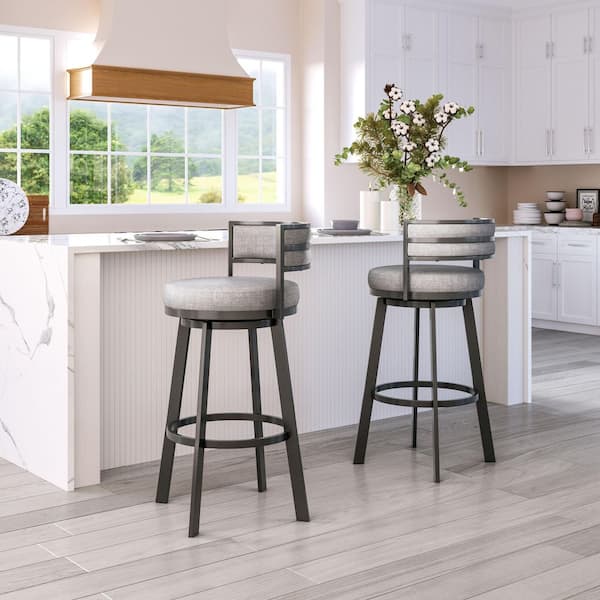 Gimsby 30.5 in. Open Back Plywood Frame Swivel Barstool with Faux Leather Seat