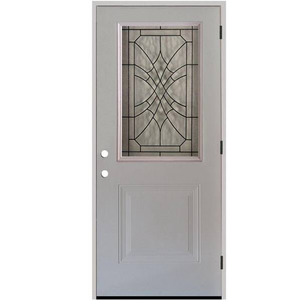 Steves & Sons 32 in. x 80 in. Webville 1/2 Lite White Primed Steel Prehung Front Door