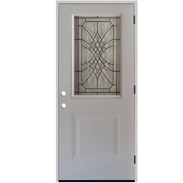 Steves & Sons 34 in. x 80 in. Webville 1/2 LiteWhite Primed Steel Prehung Front Door