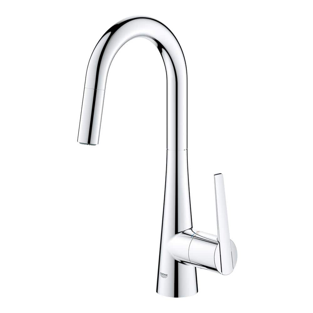 Sleek Euro-Style 15.5" Chrome Pull-Down Bar Faucet with Dual Spray